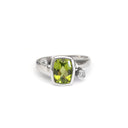 Cushion Cut Peridot Ring with Tube Set Diamond Accents