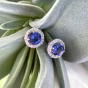Scintillating Tanzanite with Single Diamond Halo Stud Earrings