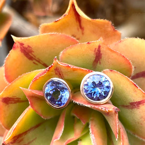 Classic Round Cut Tanzanite Rose Gold Bezel Set Studs