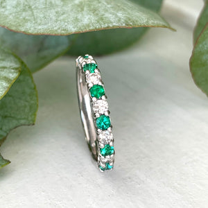 Timeless Emerald and Diamond Half Eternity Band