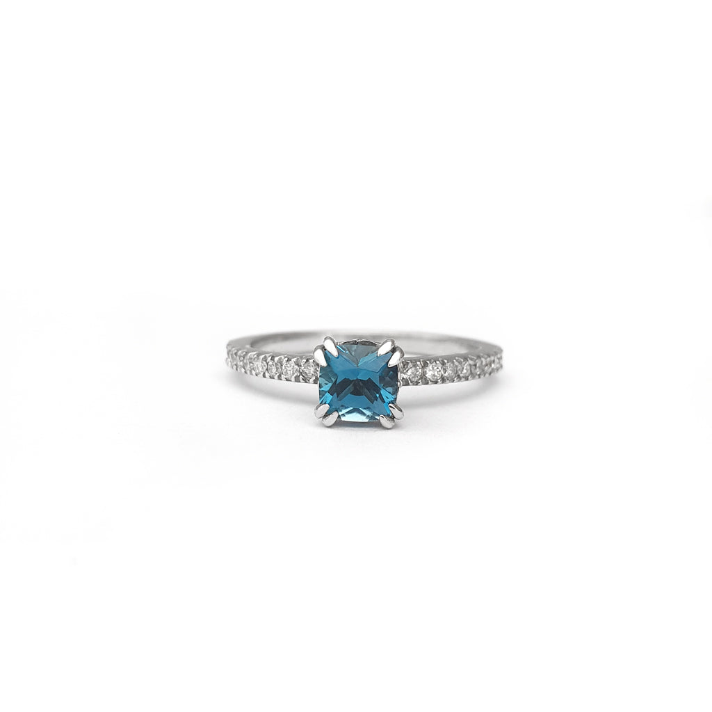 Delicious Double Claw Blue Topaz and Diamond Band Ring
