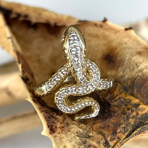 Diamond Studded Yellow Gold Diamond Snake Ring