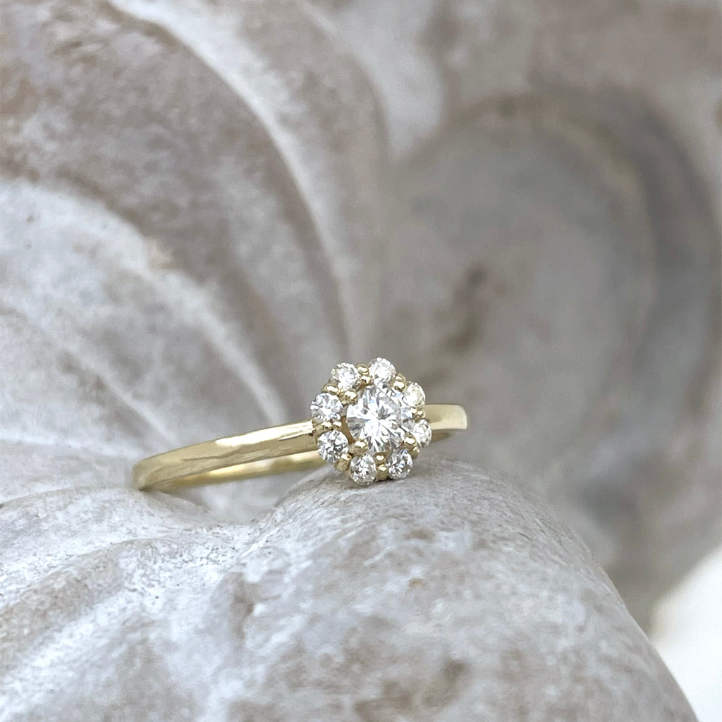 Floral White Diamond Yellow Gold Ring