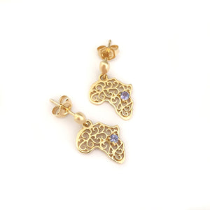 Decorative Filigree Africa Map Earrings with Tanzanite Accents