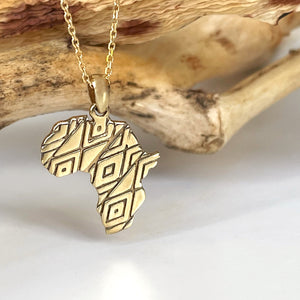 Yellow Gold Patterned Africa Map Pendant