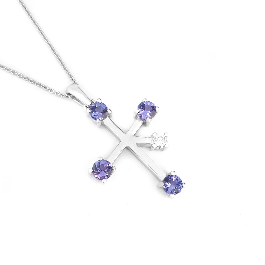 Stand Out Tanzanite and Diamond White Gold Southern Cross Pendant