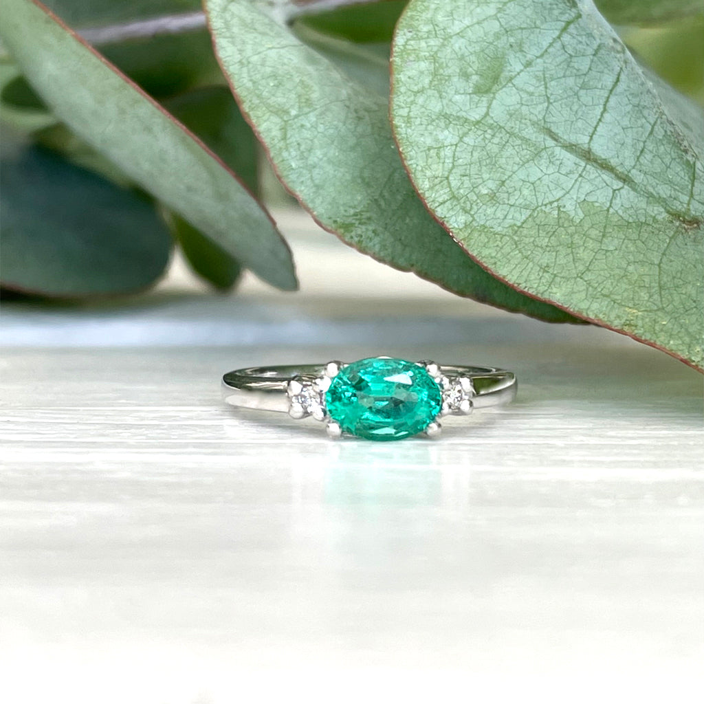 Graceful Oval Emerald and Diamond White Gold Ring