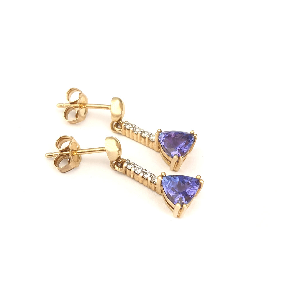 Classic Trilliant Cut Tanzanite and Diamond Drop Earrings