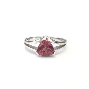 Trilliant Cut Pink Tourmaline and White Gold Ring