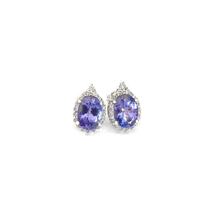 Enchanting Oval Tanzanite Trilogy Detail Diamond Halo Earrings