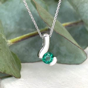 Contemporary Emerald White Gold Swish Pendant