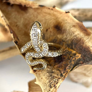 Diamond Studded Yellow Gold Diamond Snake Ring