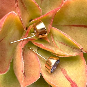 Classic Round Cut Tanzanite Rose Gold Bezel Set Studs