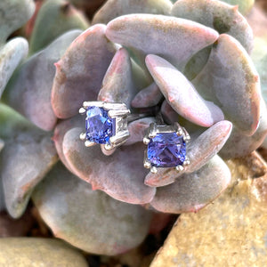 Elegant Double Claw Cushion Cut Tanzanite Studs