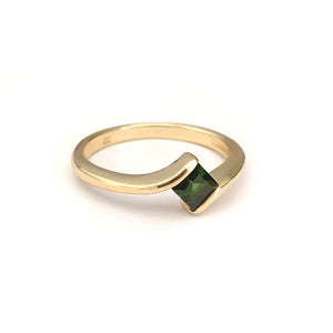 Petite Green Square Cut Tourmaline Yellow Gold Ring