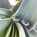 Scintillating Tanzanite with Single Diamond Halo Stud Earrings