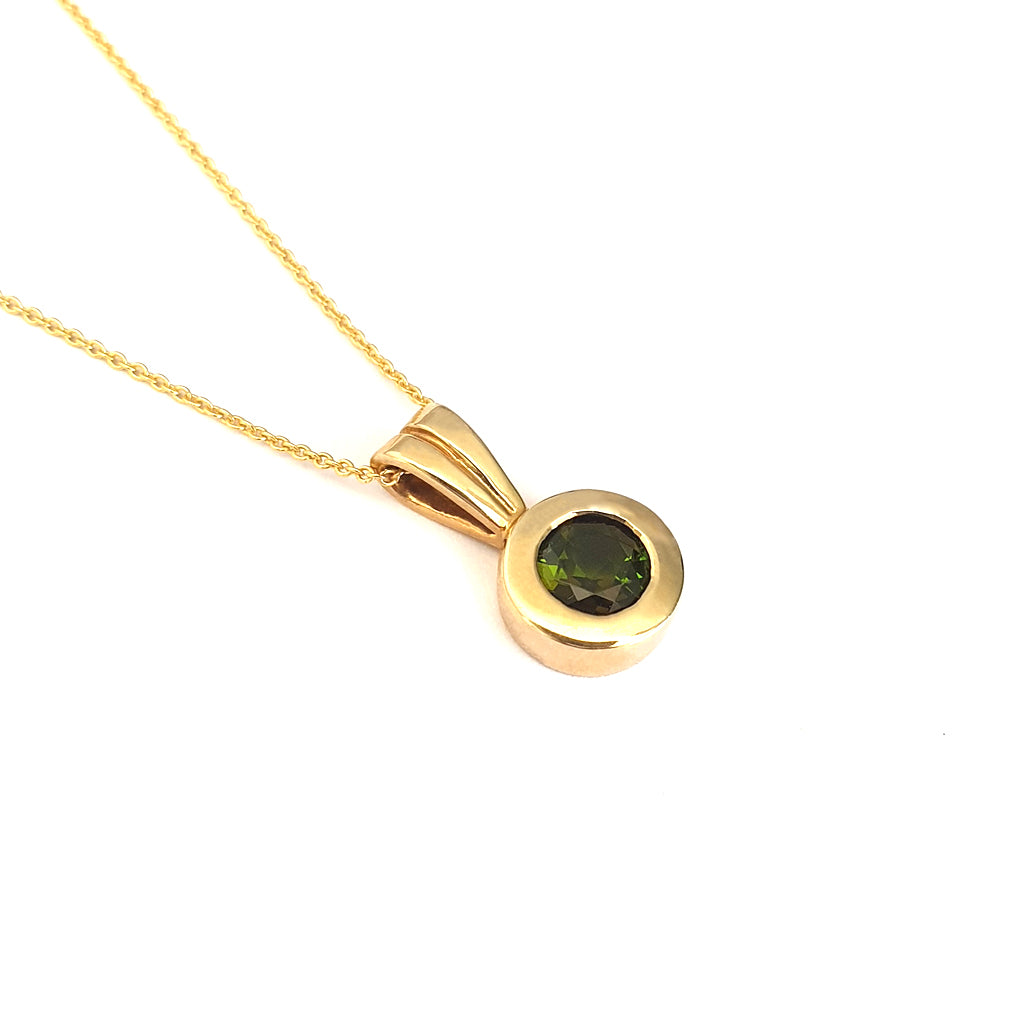 Petite Green Tourmaline and Yellow Gold Pendant