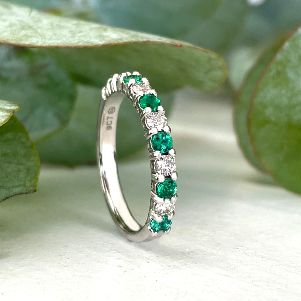 Timeless Emerald and Diamond Half Eternity Band