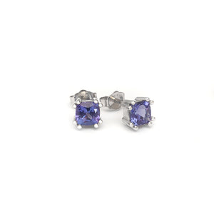 Elegant Double Claw Cushion Cut Tanzanite Studs