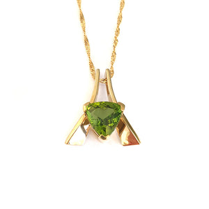 Trilliant Cut Green Tourmaline and Gold Pendant