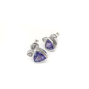 Elegant Trilliant Bezel Set Tanzanite and White Diamond Studs