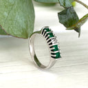 Geometric White Gold Bar Four Emerald, White Diamond Ring