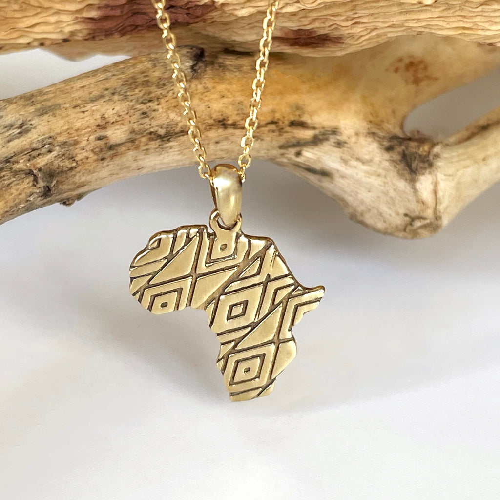 Yellow Gold Patterned Africa Map Pendant