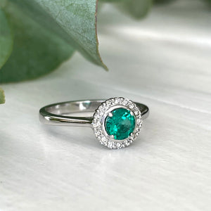 Classic Round Cut Emerald With Diamond Halo Ring