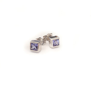 Classic Square Cut Tanzanite White Gold Bezel Set Studs