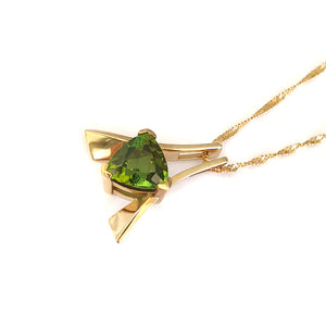 Trilliant Cut Green Tourmaline and Gold Pendant