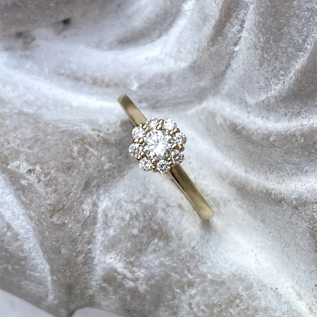 Floral White Diamond Yellow Gold Ring