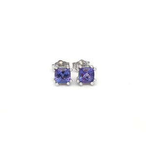 Elegant Double Claw Cushion Cut Tanzanite Studs