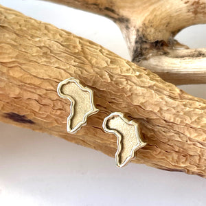 Gorgeous Yellow Gold Africa Map Studs with Brushed Gold Centers