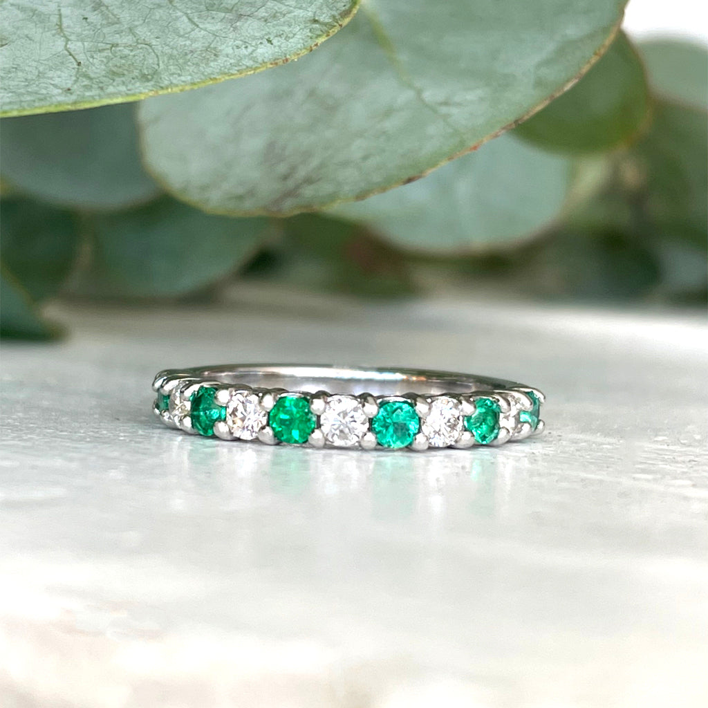 Timeless Emerald and Diamond Half Eternity Band