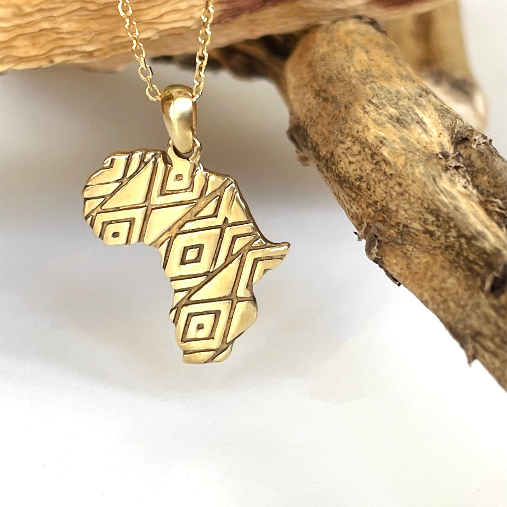 Yellow Gold Patterned Africa Map Pendant