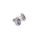 Enchanting Oval Tanzanite Trilogy Detail Diamond Halo Earrings