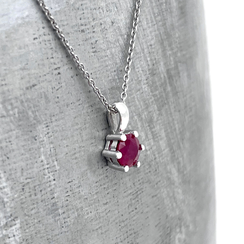 Delicate Petite Round Cut Ruby Six Claw Pendant