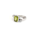 Cushion Cut Peridot Ring with Tube Set Diamond Accents