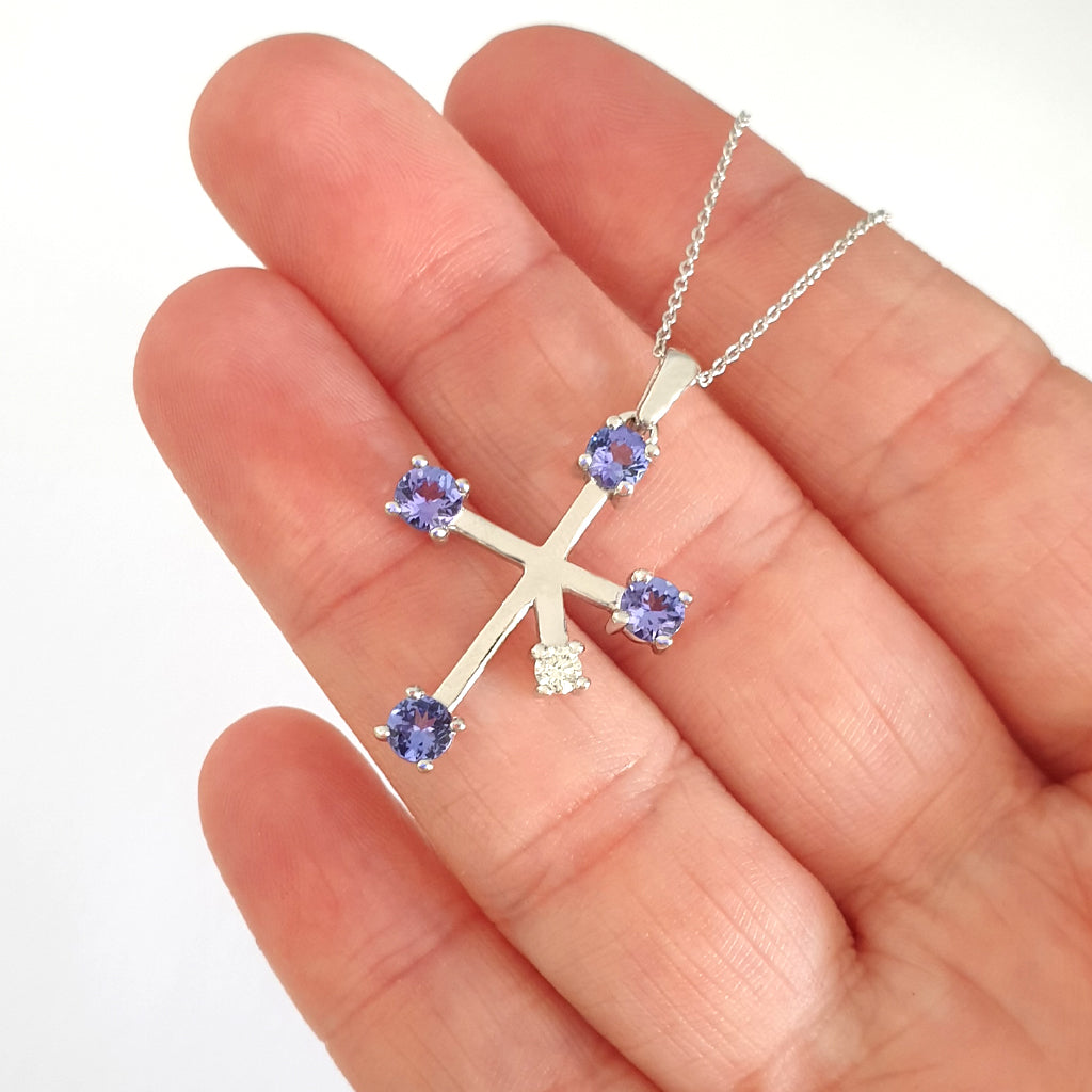 Stand Out Tanzanite and Diamond White Gold Southern Cross Pendant