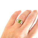 Cushion Cut Peridot Ring with Tube Set Diamond Accents