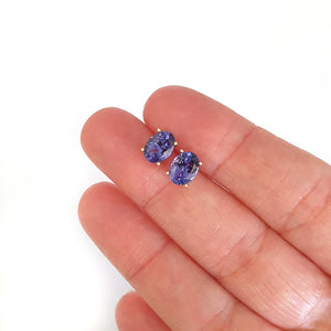 Classic Oval Cut Tanzanite Yellow Gold Four Claw Studs