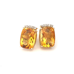 Cushion Cut Citrine and Diamond Earrings