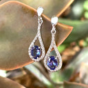 Unique Diamond Halo Oval Cut Tanzanite and Diamond White Gold Drop Earrings