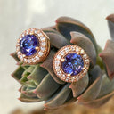 Glam Diamond Halo Round Cut Tanzanite Rose Gold Studs