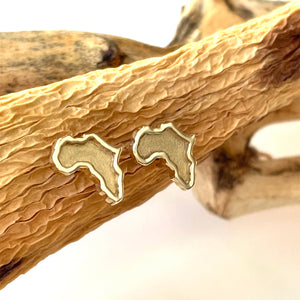 Gorgeous Yellow Gold Africa Map Studs with Brushed Gold Centers