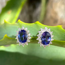 Regal Oval Diamond Halo Tanzanite White Gold Studs