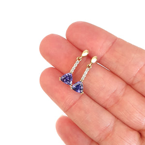 Classic Trilliant Cut Tanzanite and Diamond Drop Earrings