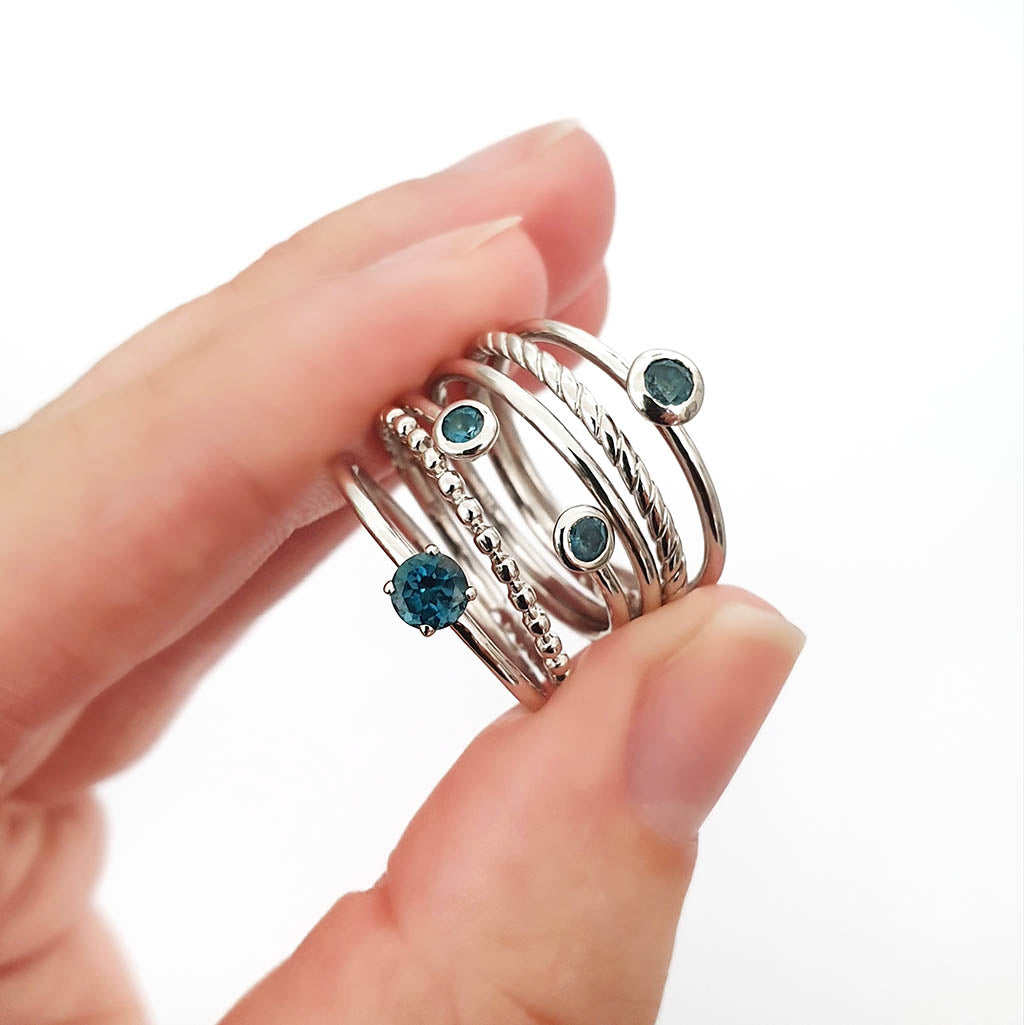 White Gold Open London Blue Topaz Stacking Ring