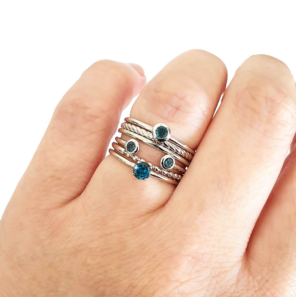 White Gold Open London Blue Topaz Stacking Ring
