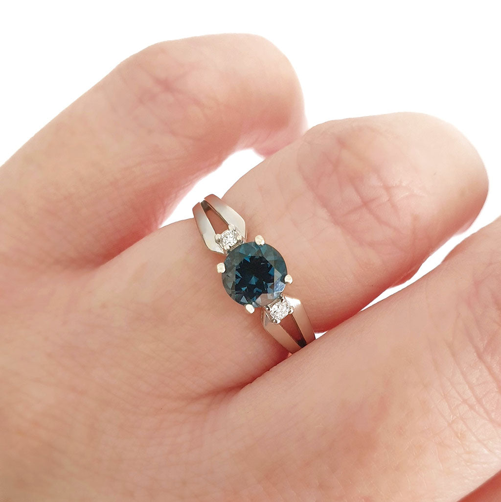 London Blue Topaz Looped Shoulder with Diamond Accent Ring